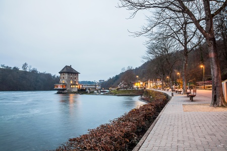 Rhinefall Switzerland, November 2015 : Rhine falls Switzerland in Blue Hourのeditorial素材