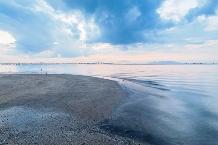 Sunrise by the shore with view of Penang Bridgeの写真素材