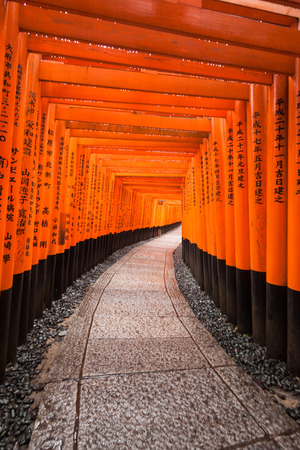 Holiday in Japan - Raining day in Torii Gates, Fushimi Inari Shrine, Kyoto, Japanのeditorial素材