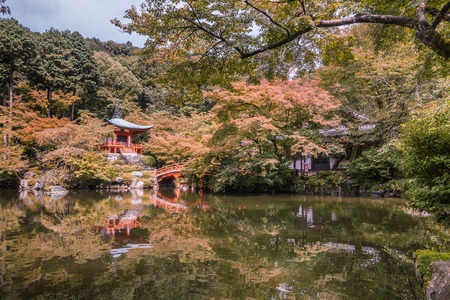 Summer Autumn transit lake view of Bentendo Hall Diago-ji Temple, Kyoto, Japanのeditorial素材