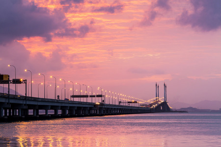 Concrete bridge view during sunrise as backgroundの写真素材