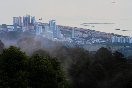 Cityscape, mountain and fog sea view for backgroundの写真素材