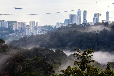 Cityscape, mountain and fog sea view for backgroundの写真素材