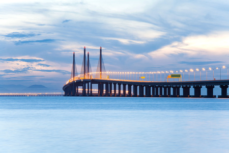 Second Penang Bridge or known as Sultan Abdul Halim Muadzam Shah bridge view during dawnの写真素材
