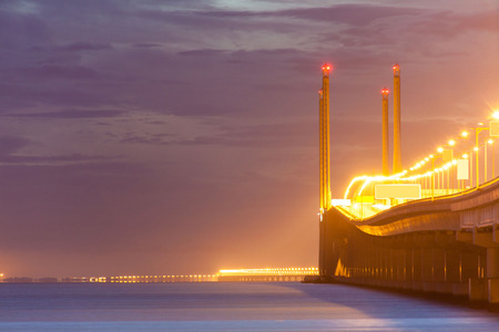 Second Penang Bridge or known as Sultan Abdul Halim Muadzam Shah bridge view during dawnの写真素材