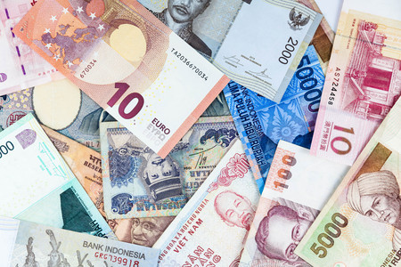 Many currency collections indicating inflation rate and hike in priceの写真素材