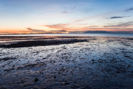 Penang Bridge view from the shoreの写真素材