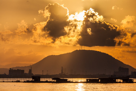 Sunrise or sunset landscape view by the hill for beautiful backgroundの写真素材