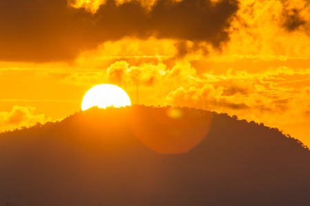 Sunrise or sunset landscape view by the hill for beautiful backgroundの写真素材