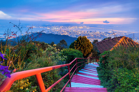 George Town city view from Penang Hill, Pulau Pinang Malaysiaの写真素材