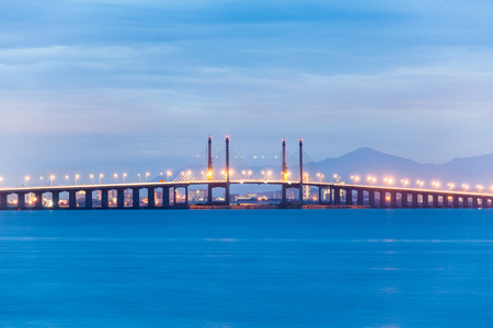 Penang Bridge view from the shore of George Town, Malaysiaの写真素材