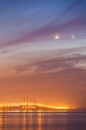 Penang Bridge view from the shore of George Town, Malaysiaの写真素材