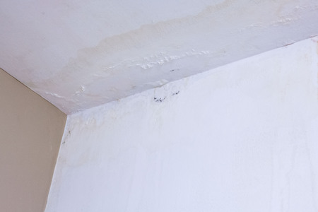 Dirt watery ceiling leaking view indicating dangerous of flood and mold growの写真素材