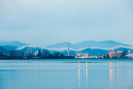 Fishermen port view during blue hour in Penang, Malaysiaの写真素材