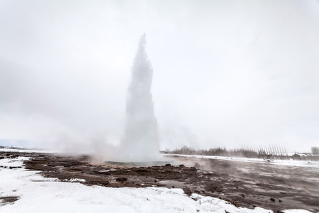 Geysir or sometimes known as The Great Geysir which is a geyser in Golden Circle southwestern Icelandの写真素材