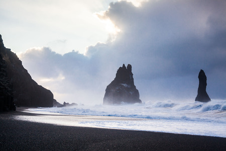 Reynisfjara or better known as Black Sand beach view during sunriseの写真素材