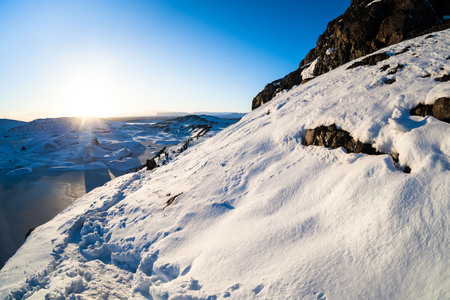 Svinafellsjokull glacier view during winter snow in Icelandの写真素材
