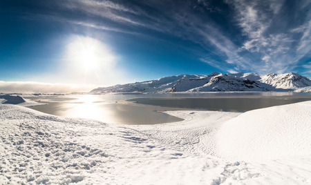 Jokulsarlon snow landscape in Hvannadalshnukur, Iceland for beautiful backgroundの写真素材