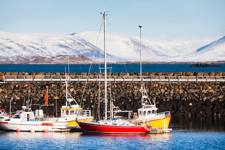 Small town of Stykkisholmur winter view which is a town situated in the western part of Iceland, in the northern part of the Snaefellsnes peninsulaの写真素材