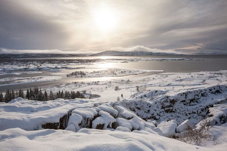 Thingvellir National Park or better known as Iceland pingvellir National Park during winterの写真素材