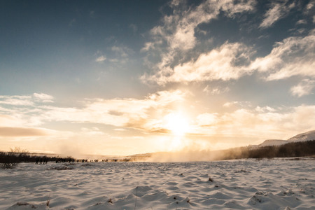 Geysir or sometimes known as The Great Geysir which is a geyser in Golden Circle southwestern Icelandの写真素材