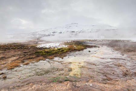 Geysir or sometimes known as The Great Geysir which is a geyser in Golden Circle southwestern Icelandの写真素材