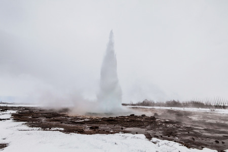 Geysir or sometimes known as The Great Geysir which is a geyser in Golden Circle southwestern Icelandの写真素材