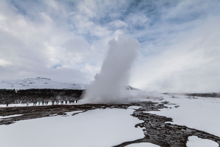 Geysir or sometimes known as The Great Geysir which is a geyser in Golden Circle southwestern Icelandの写真素材