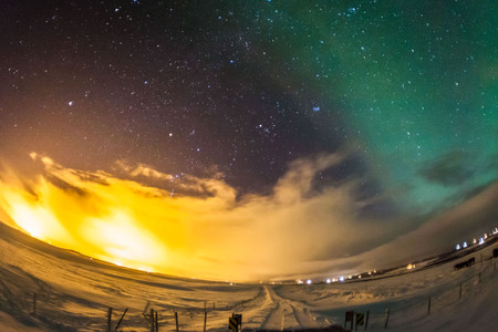 Aurora Borealis or better known as the The Northern Light in Golden Circle, Icelandの写真素材