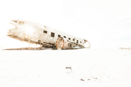 Solheimasandur the plane wreck view during winter snowの写真素材