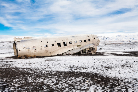 Solheimasandur the plane wreck view during winter snowの写真素材
