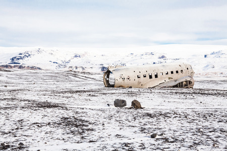 Solheimasandur the plane wreck view during winter snowの写真素材