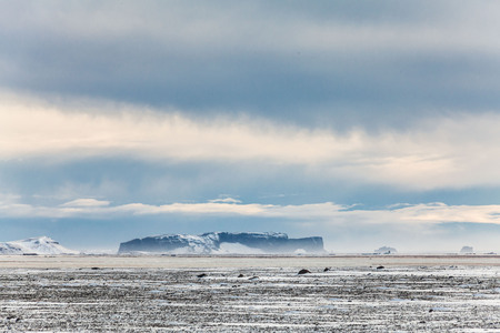 Dyrholaey view during winter which is small peninsula, or promontory located on the south coast village Vik Icelandの写真素材