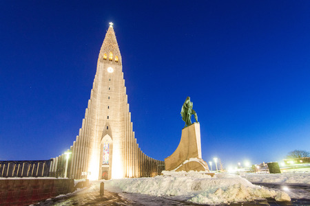 Hallgrimskirkja is a Lutheran parish church cathedral in Reykjavik, Iceland.の写真素材