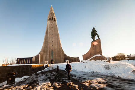 Hallgrimskirkja is a Lutheran parish church cathedral in Reykjavik, Iceland.の写真素材
