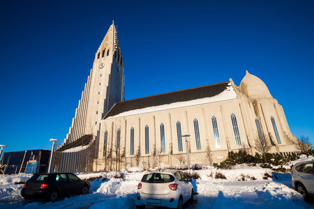 Hallgrimskirkja is a Lutheran parish church cathedral in Reykjavik, Iceland.の写真素材