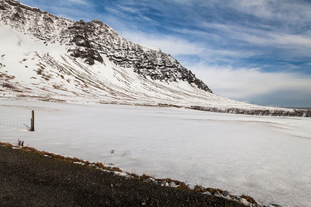 Jokulsarlon snow landscape in Hvannadalshnukur, Iceland for beautiful backgroundの写真素材