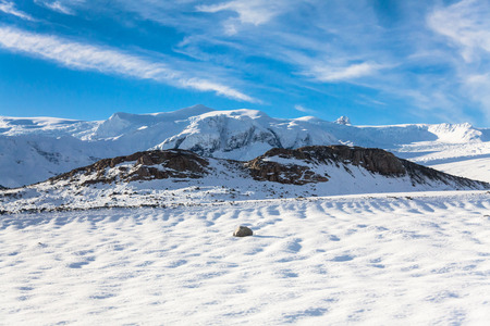 Jokulsarlon snow landscape in Hvannadalshnukur, Iceland for beautiful backgroundの写真素材