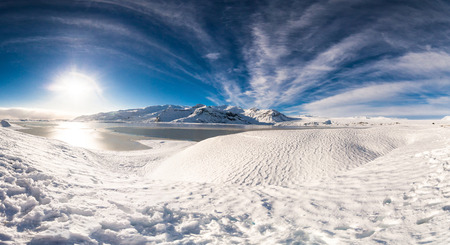 Jokulsarlon snow landscape in Hvannadalshnukur, Iceland for beautiful backgroundの写真素材