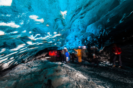 Blue ice cave view during winter in Jokulsarlon, Icelandの写真素材