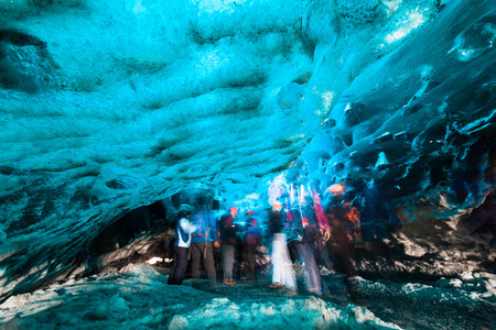 Blue ice cave view during winter in Jokulsarlon, Icelandの写真素材