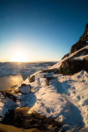 Svinafellsjokull glacier view during winter snow in Icelandの写真素材