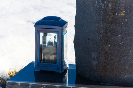 Budakirkja or better known as The Black Church view with blue sky during winter snow, Icelandの写真素材