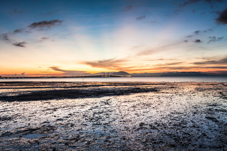 Penang Bridge view from the shore of George Town, Malaysiaの写真素材