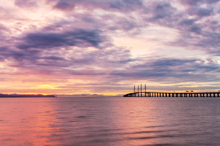 2nd Penang Bridge view during dawn in George Town, Penang, Malaysiaの写真素材