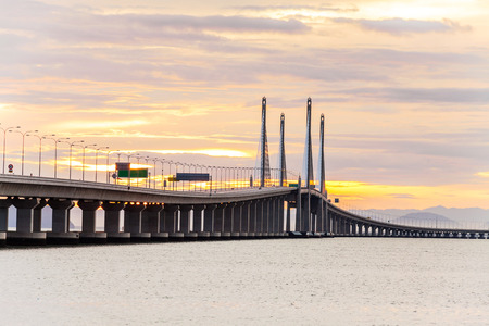 2nd Penang Bridge view during dawn in George Town, Penang, Malaysiaの写真素材
