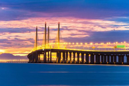 2nd Penang Bridge view during dawn in George Town, Penang, Malaysiaの写真素材