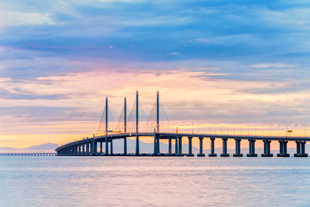 2nd Penang Bridge view during dawn in George Town, Penang, Malaysiaの写真素材