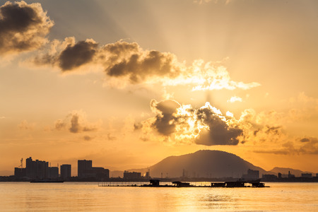 Sunrise or sunset landscape view by the hill for beautiful backgroundの写真素材