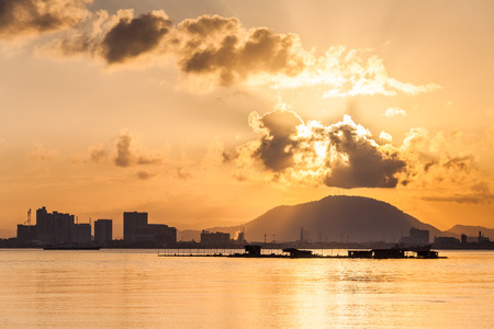 Sunrise or sunset landscape view by the hill for beautiful backgroundの写真素材